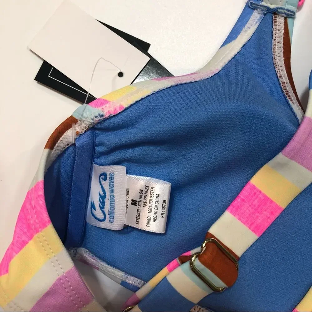 California Waves Striped Ring Bralette Swim Top